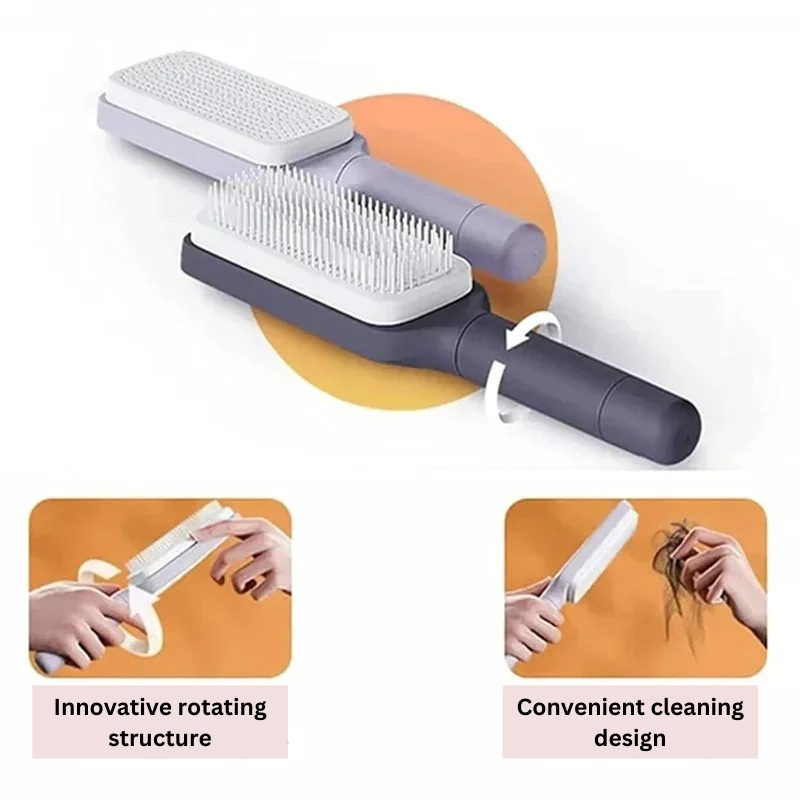 Self-Cleaning Rotating Hairbrush – Effortless Detangling & Shine
