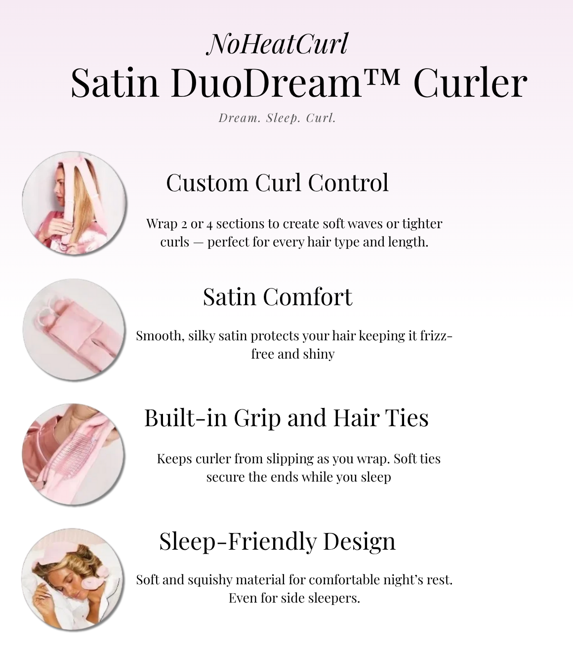 NoHeatCurl Satin DuoDream™ Curler – Heatless, Damage-Free & Effortless Curls